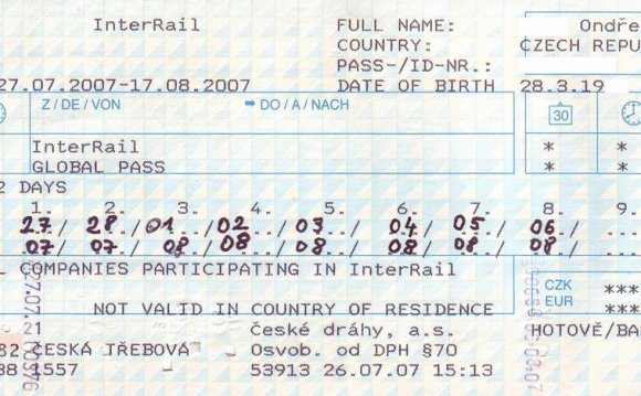 InterRail Global Pass Ticket