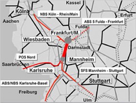 Übersichtskarte Neubaustrecke Rhein/Main - Rhein/Neckar, DB AG