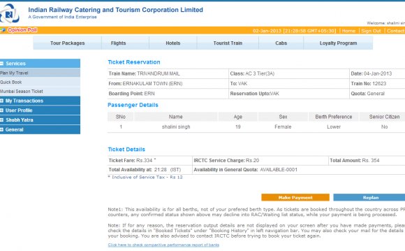 Railways Reservation tickets booking in online