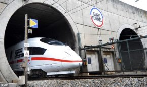 A German ICE high speed train coming out of the Channel Tunnel on its test run