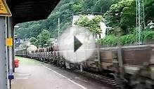 DB cargo train in transit in Bacharach, Germany